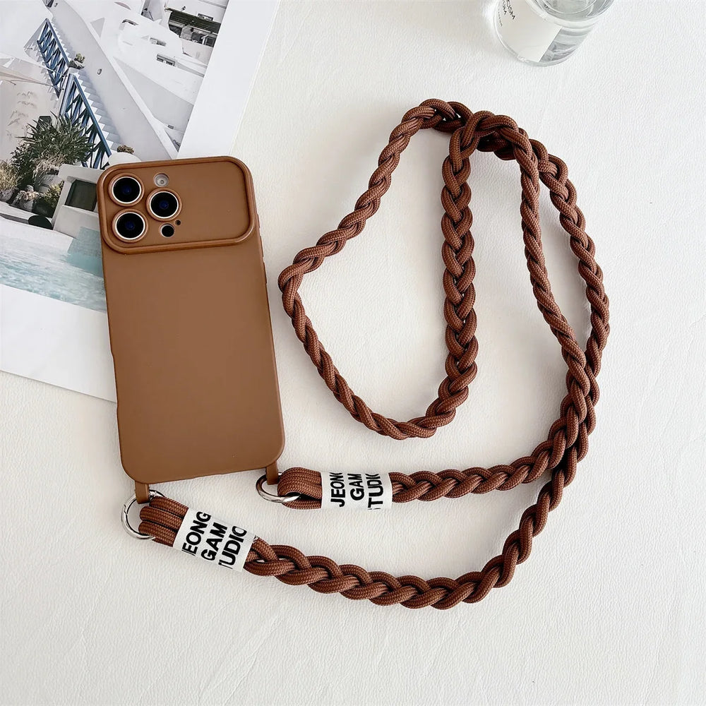 Braided Crossbody Lanyard Silicone case for iPhone
