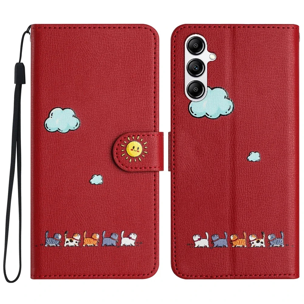 Kawaii Cat Funda Leather Wallet Flip Case For  Samsung