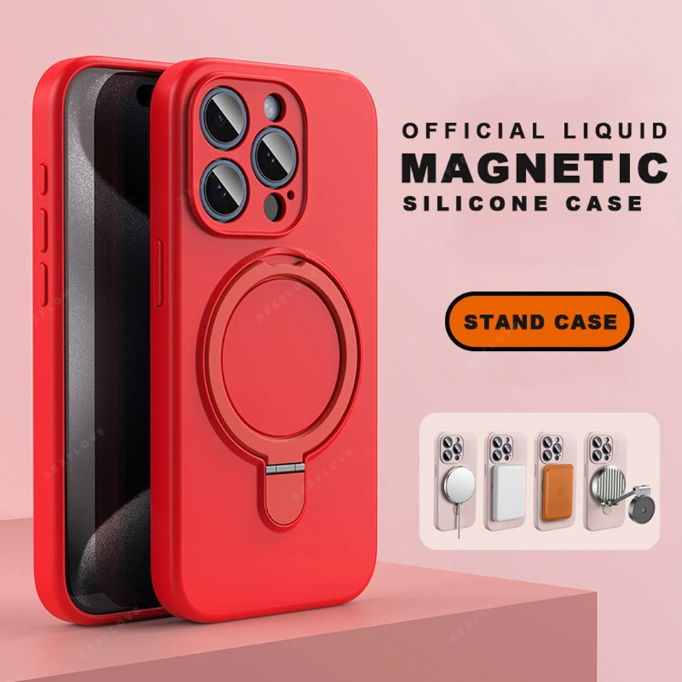 Liduid Silicone Magnetic Stand Case For iPhone