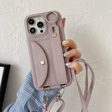 Wrist Strap Crossbody Lanyard Card Holder Wallet Leather Case for iPhone