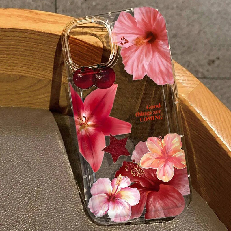 Cherry Flower Print Clear Case For iPhone Cover