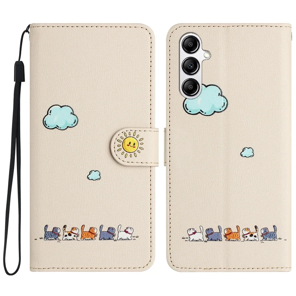 Kawaii Cat Funda Leather Wallet Flip Case For  Samsung