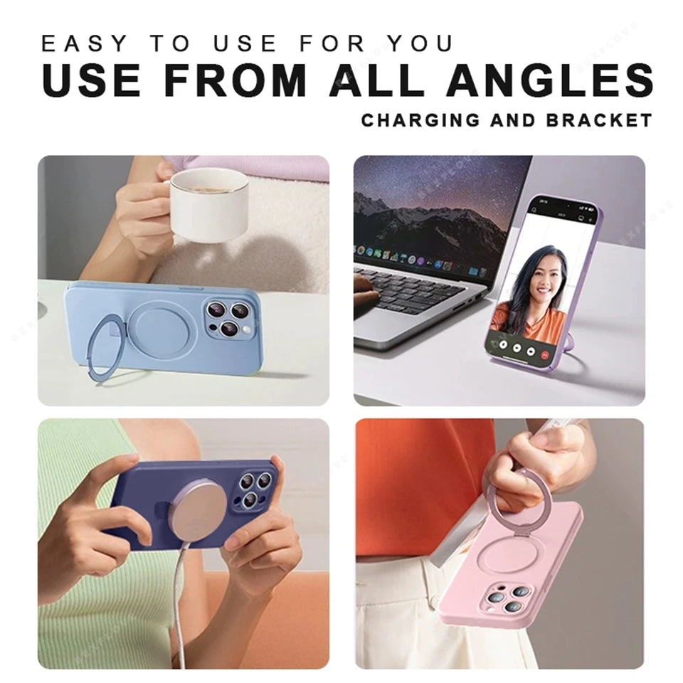 Liduid Silicone Magnetic Stand Case For iPhone