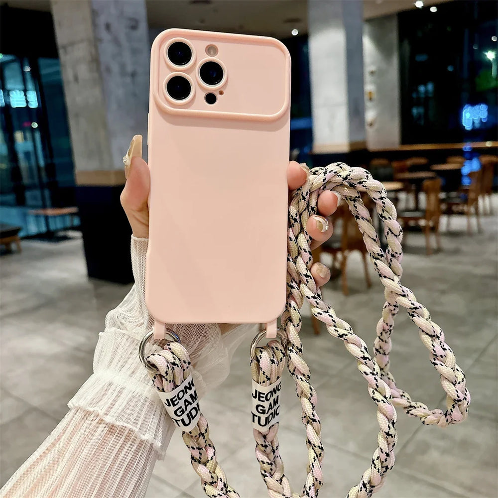 Braided Crossbody Lanyard Silicone case for iPhone