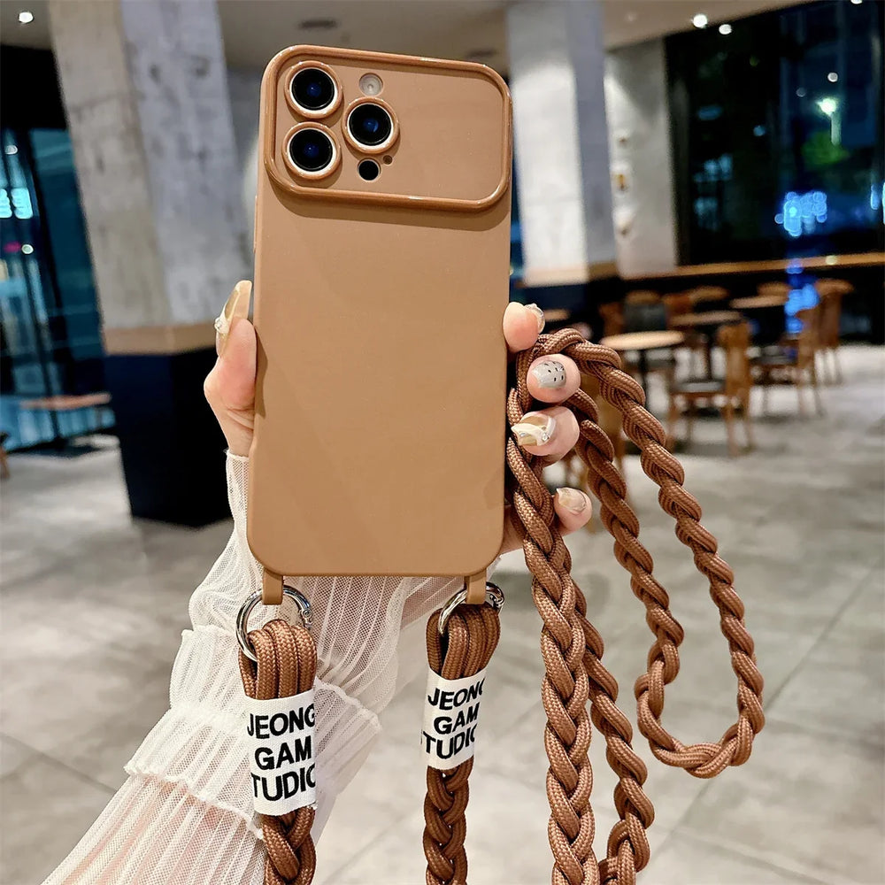Braided Crossbody Lanyard Silicone case for iPhone