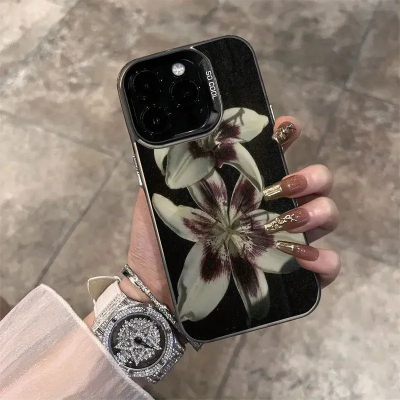 Oil Painting Lily Flower Retro Pattern iPhone Case