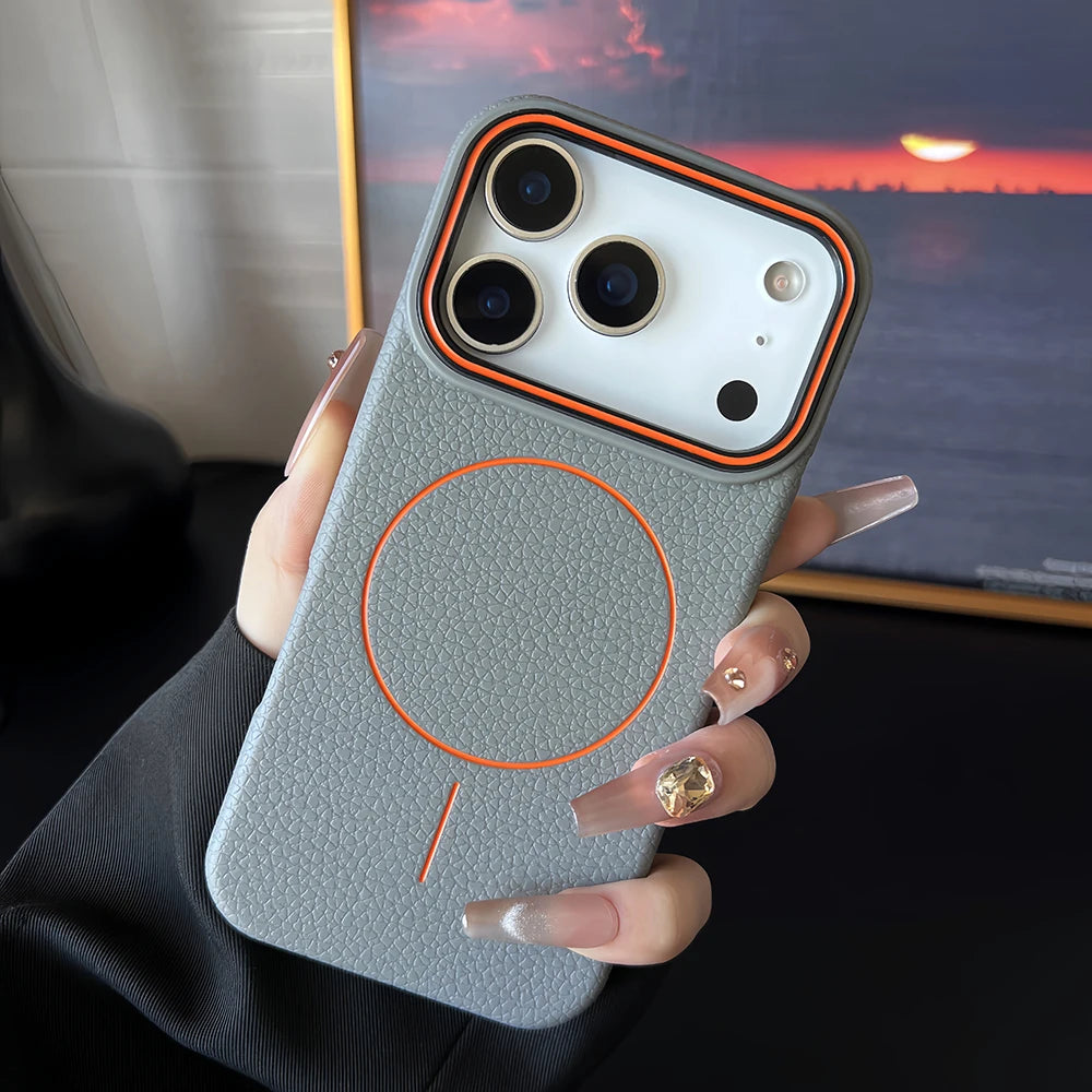 Leather Texture Magnetic Magsafe Shockproof Case For iPhone