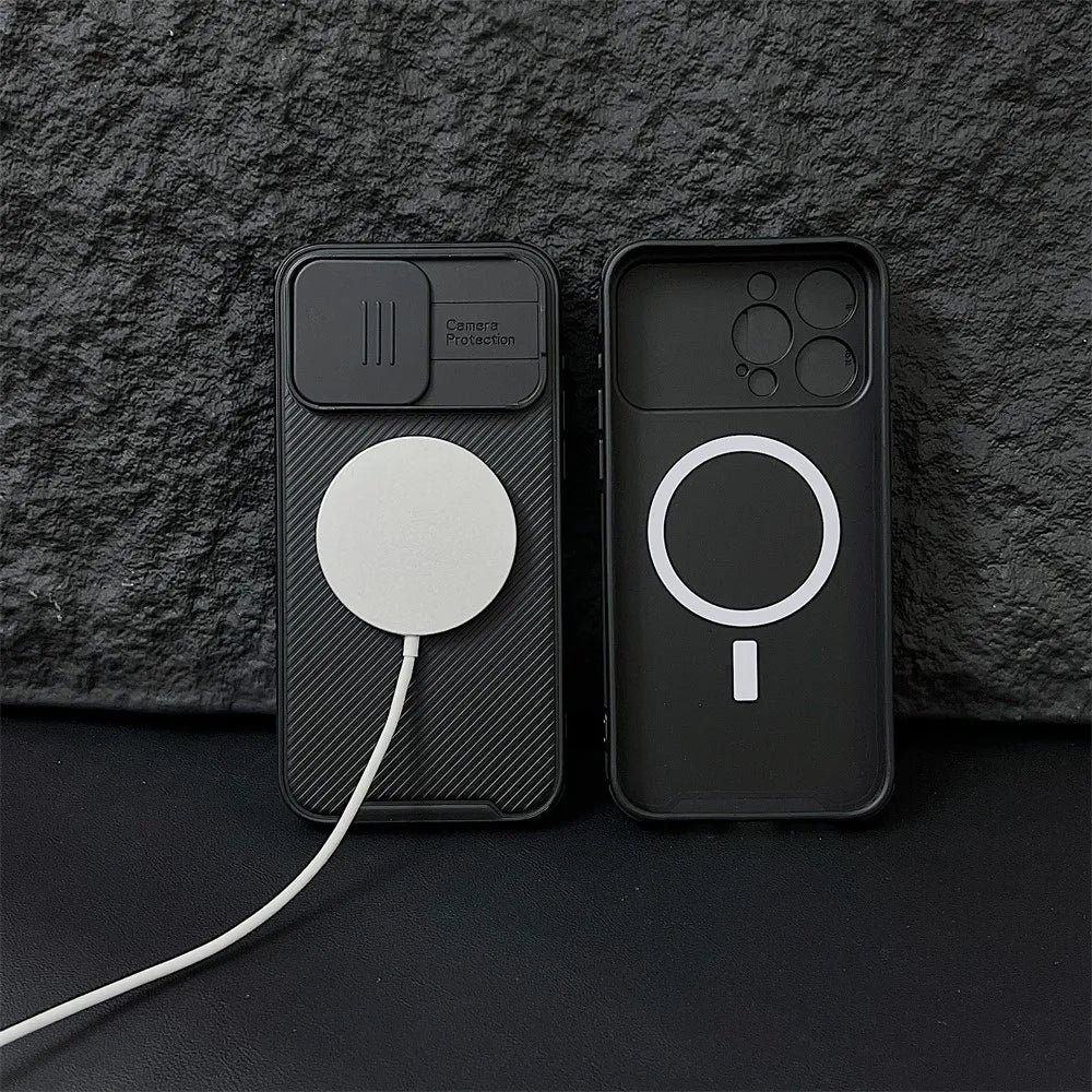 Luxury Slide Camera For MagSafe Magnetic Armor Case For iPhone