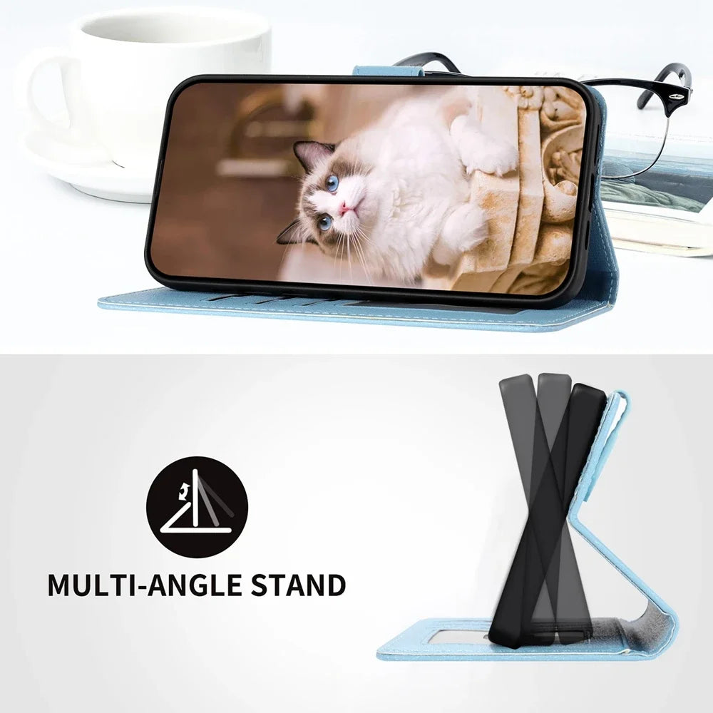 Kawaii Cat Funda Leather Wallet Flip Case For  Samsung