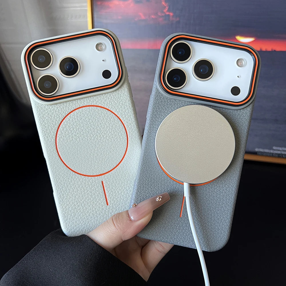 Leather Texture Magnetic Magsafe Shockproof Case For iPhone