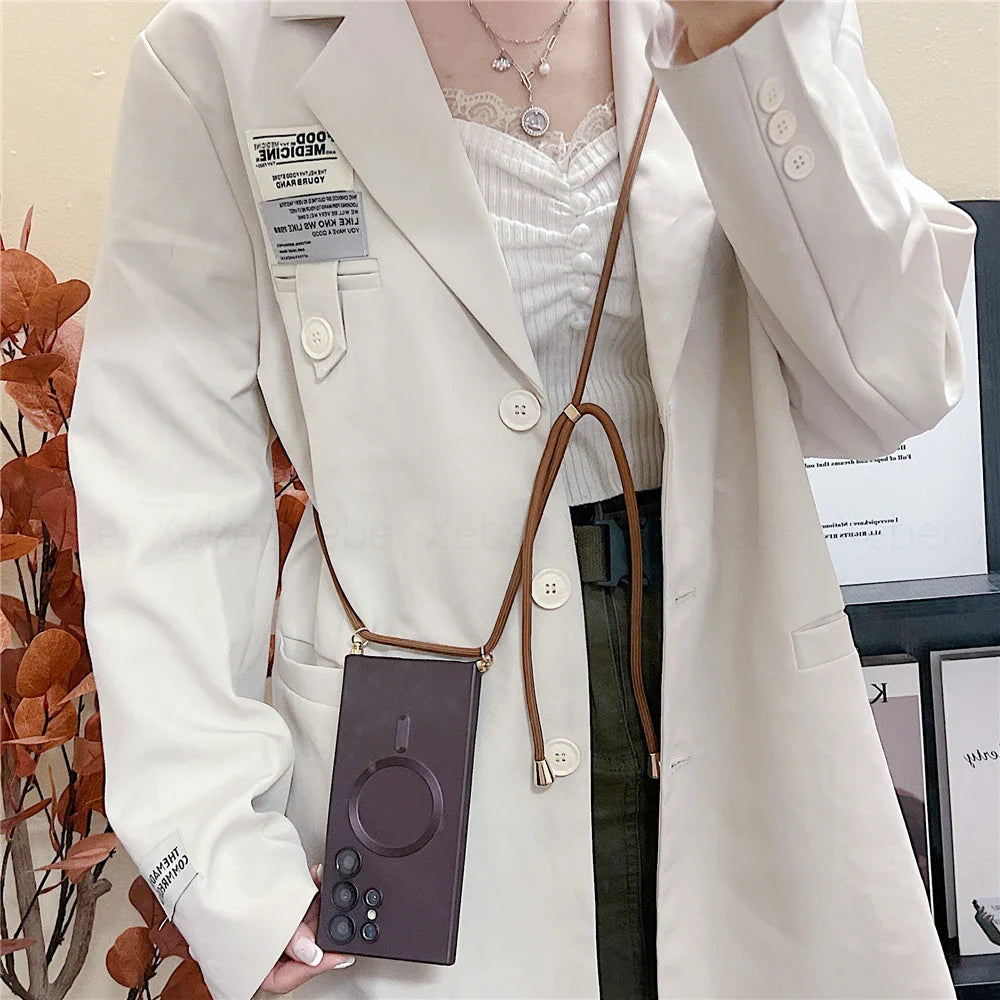 Lanyard Crossbody Magnetic Charging Case For Samsung