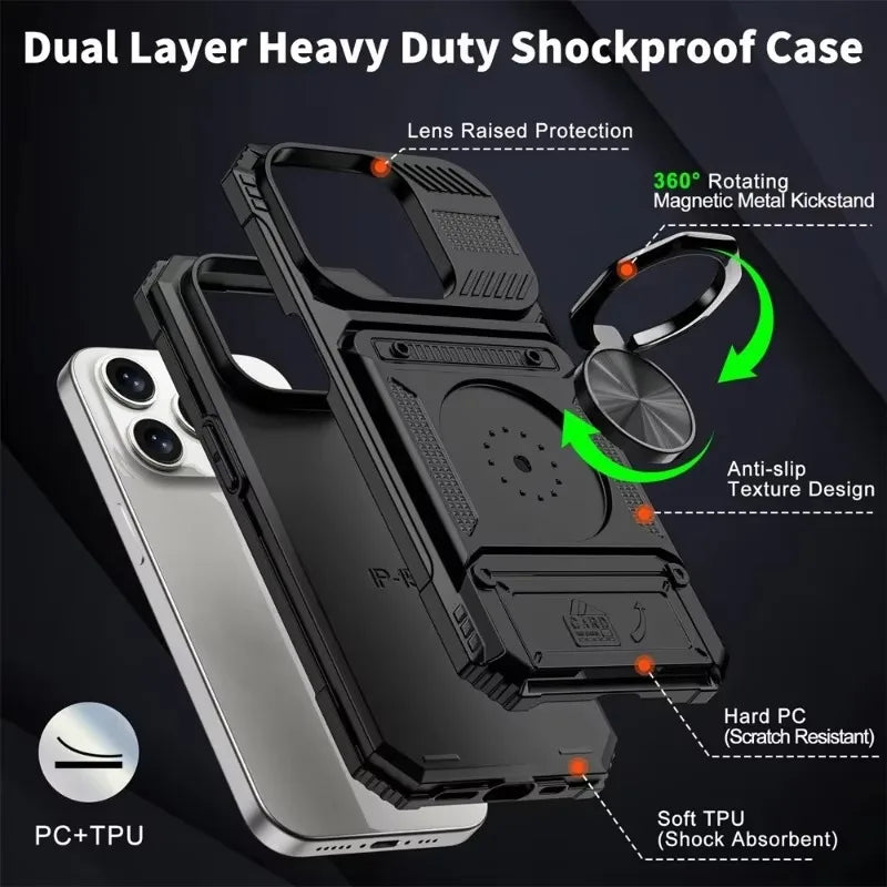 Military quality  Magnetic Rotated Ring Kickstand Case For iPhone
