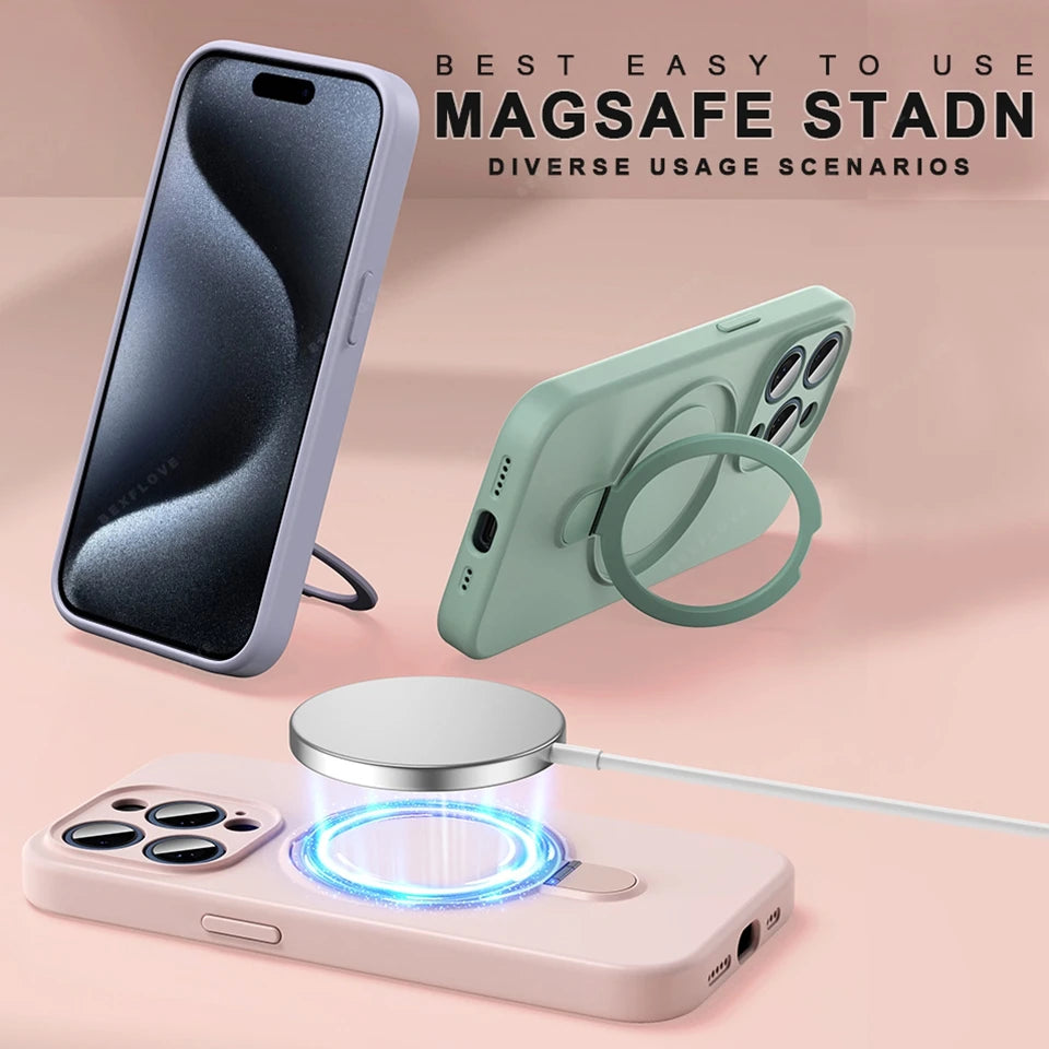Liduid Silicone Magnetic Stand Case For iPhone