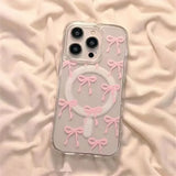 Pink Bow Transparent Magnetic Case For iPhone INS Soft Cover