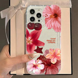 Cherry Flower Print Clear Case For iPhone Cover