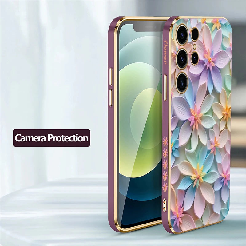 Soft Silicone Shockproof Flower Pattern Plating Phone Case for Samsung