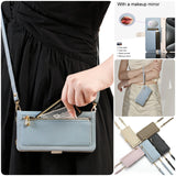 Crossbody Zipper Wallet Card Holder with a mirror Case for Samsung