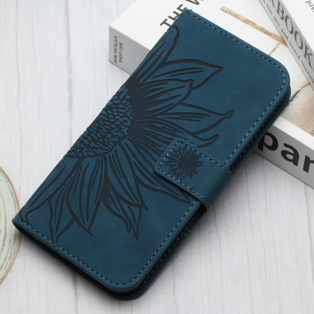 Wallet Flip Sunflower Leather Back Case for iPhone