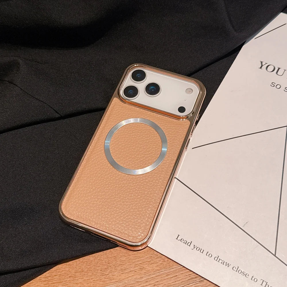 Litchi Pattern PU Leather Magnetic Plating Bumper Case for iPhone