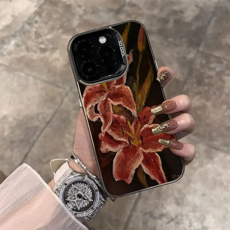 Oil Painting Lily Flower Retro Pattern iPhone Case