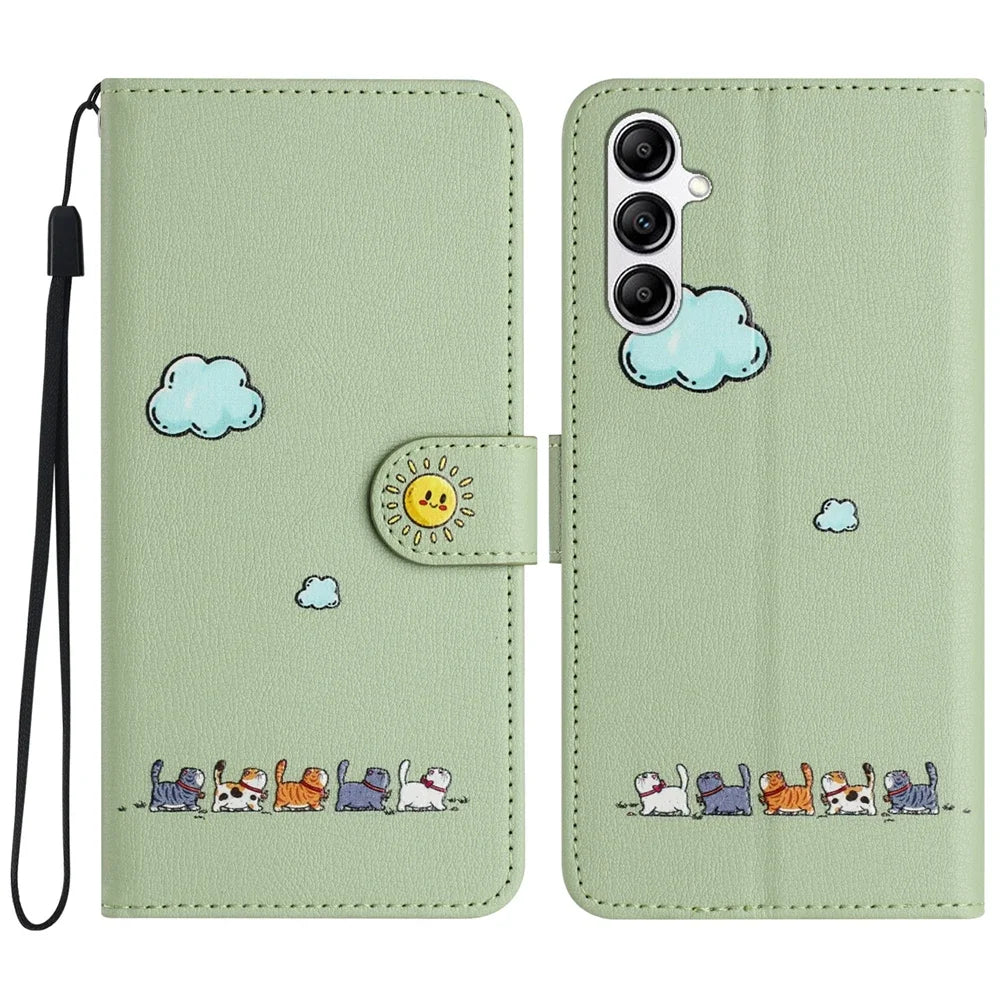 Kawaii Cat Funda Leather Wallet Flip Case For  Samsung