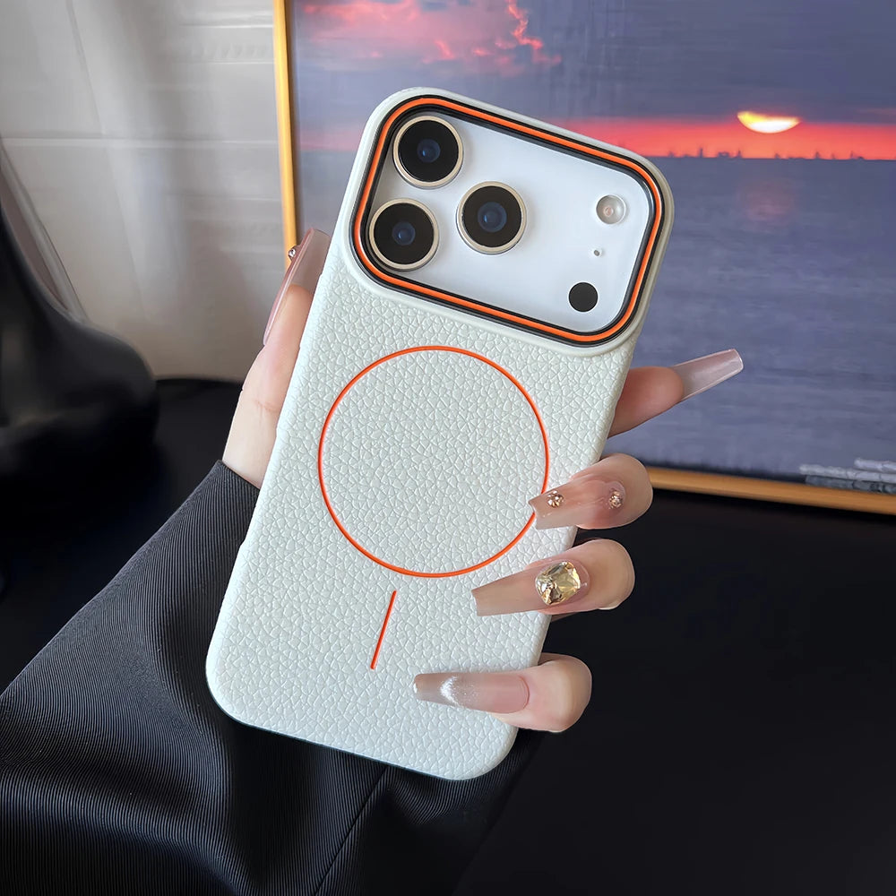 Leather Texture Magnetic Magsafe Shockproof Case For iPhone