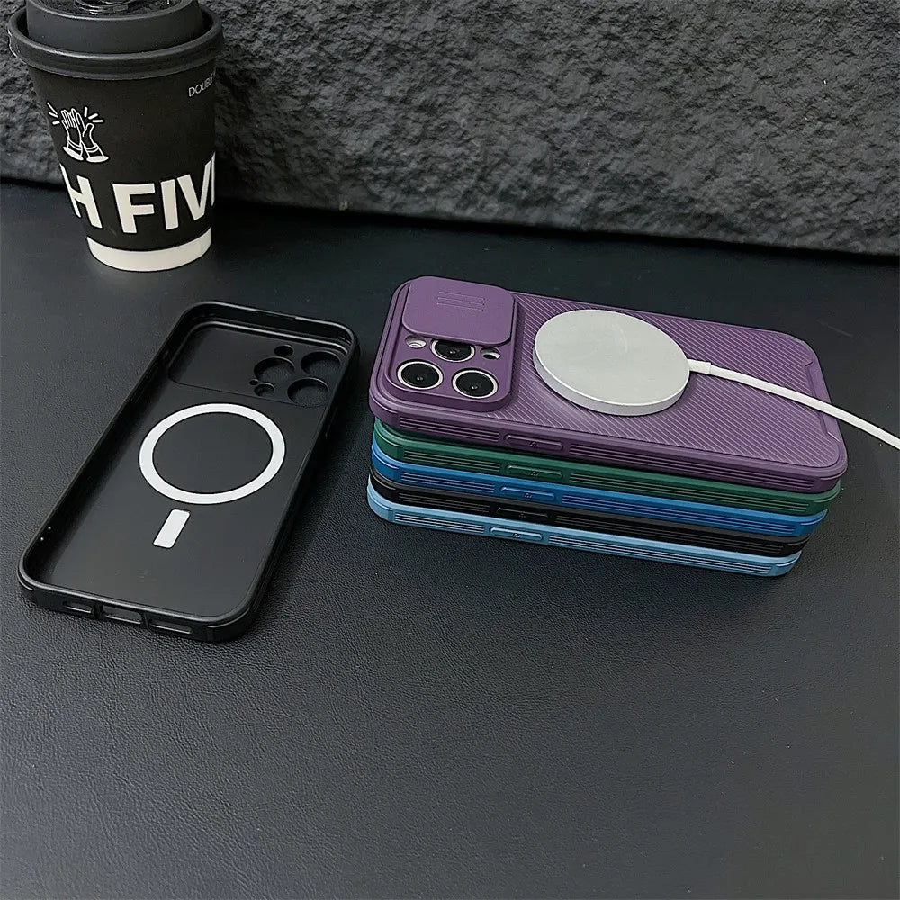 Luxury Slide Camera For MagSafe Magnetic Armor Case For iPhone