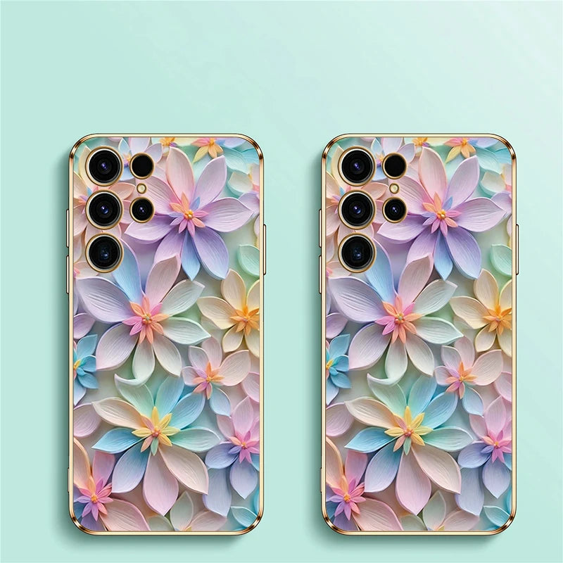 Soft Silicone Shockproof Flower Pattern Plating Phone Case for Samsung