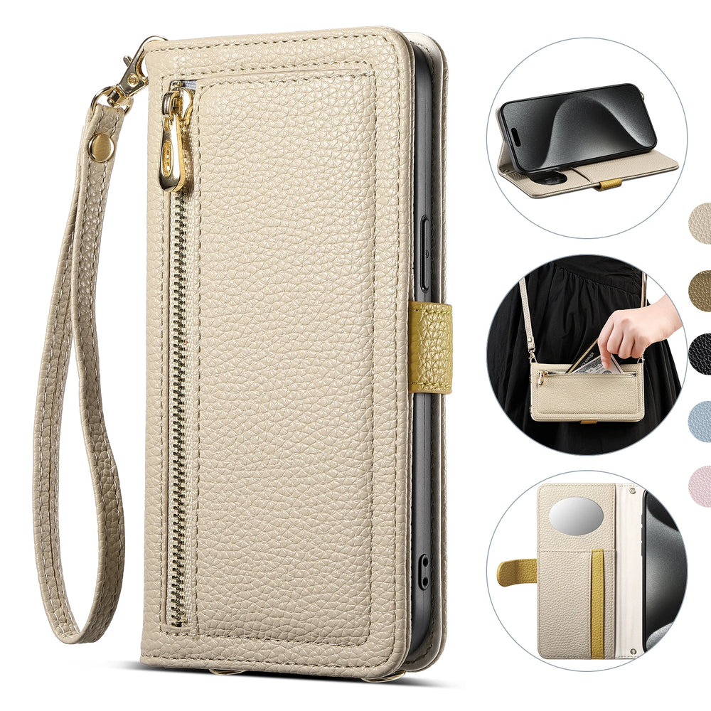 Crossbody Zipper Wallet Card Holder with a mirror Case for Samsung