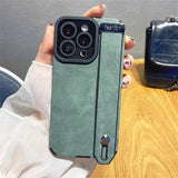 Suede Fur Leather Wrist Strap Holder Shockproof Case for iPhone