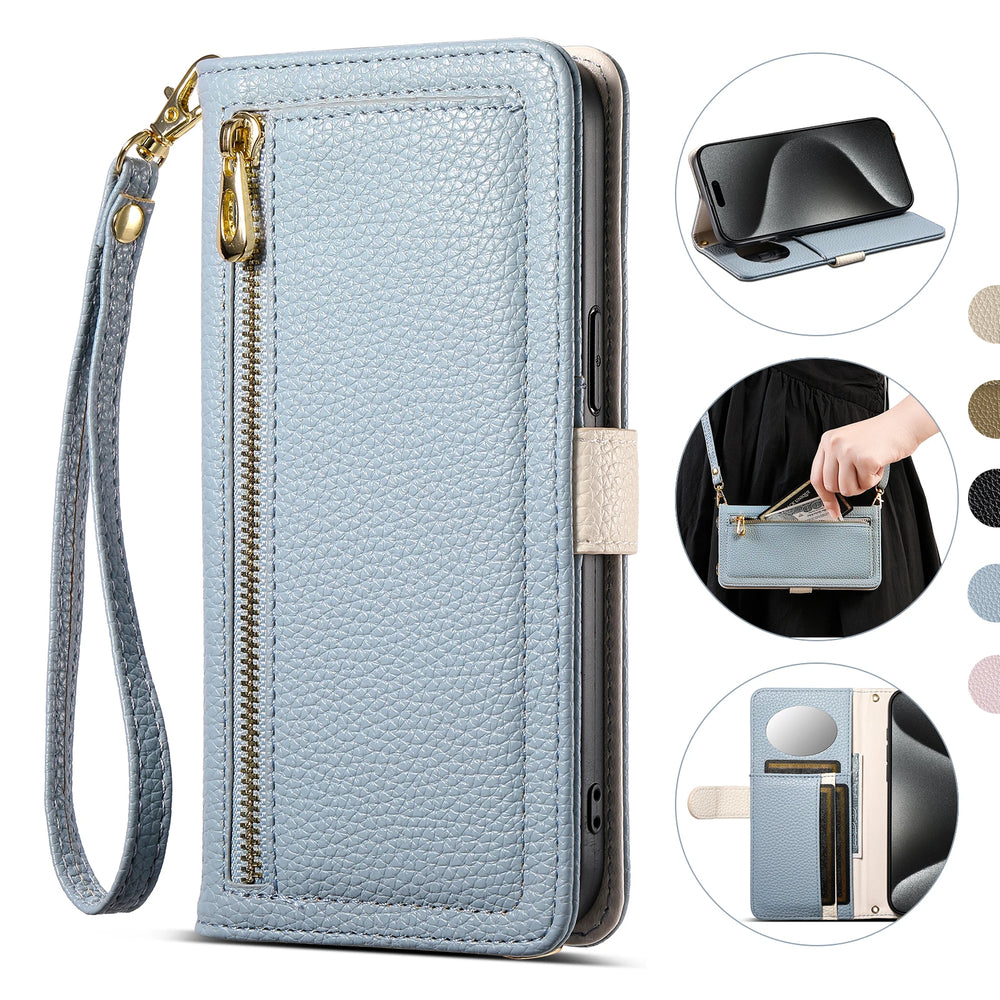 Crossbody Zipper Wallet Card Holder with a mirror Case for Samsung