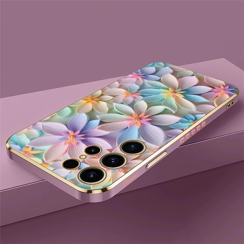 Soft Silicone Shockproof Flower Pattern Plating Phone Case for Samsung