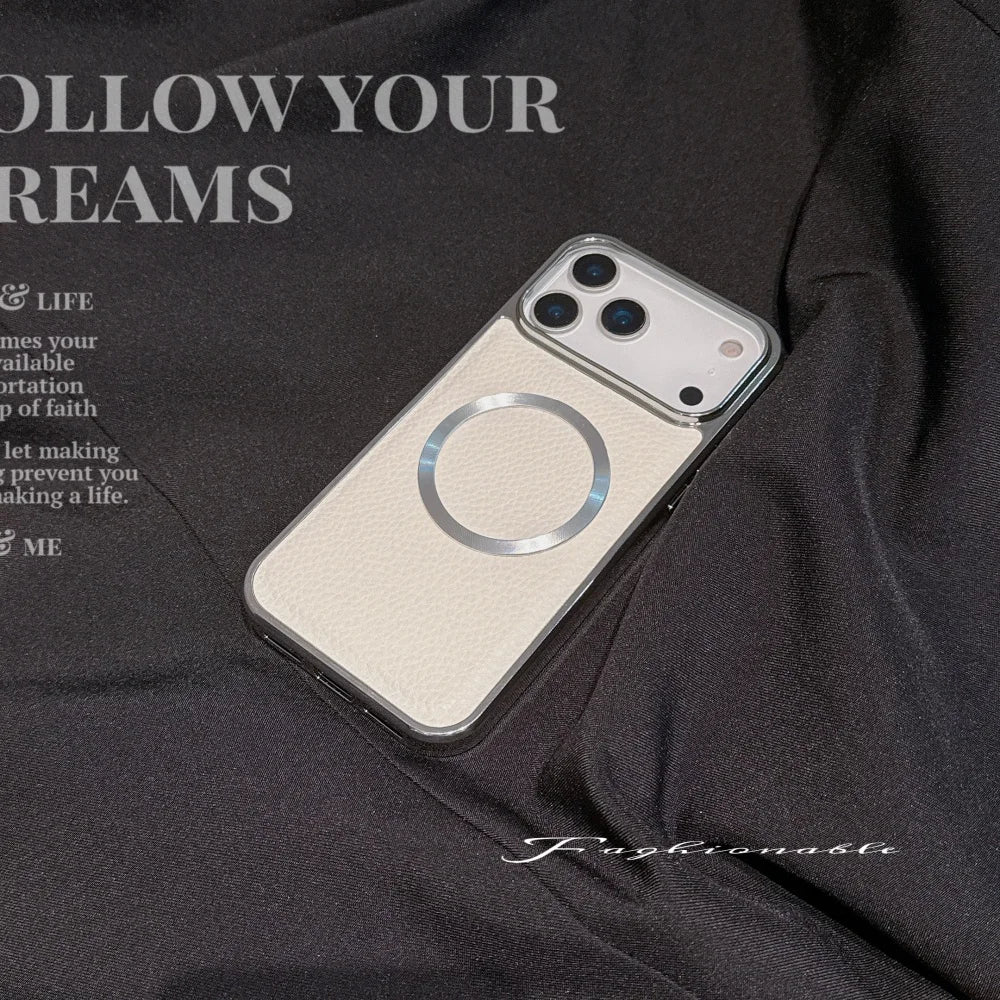 Litchi Pattern PU Leather Magnetic Plating Bumper Case for iPhone