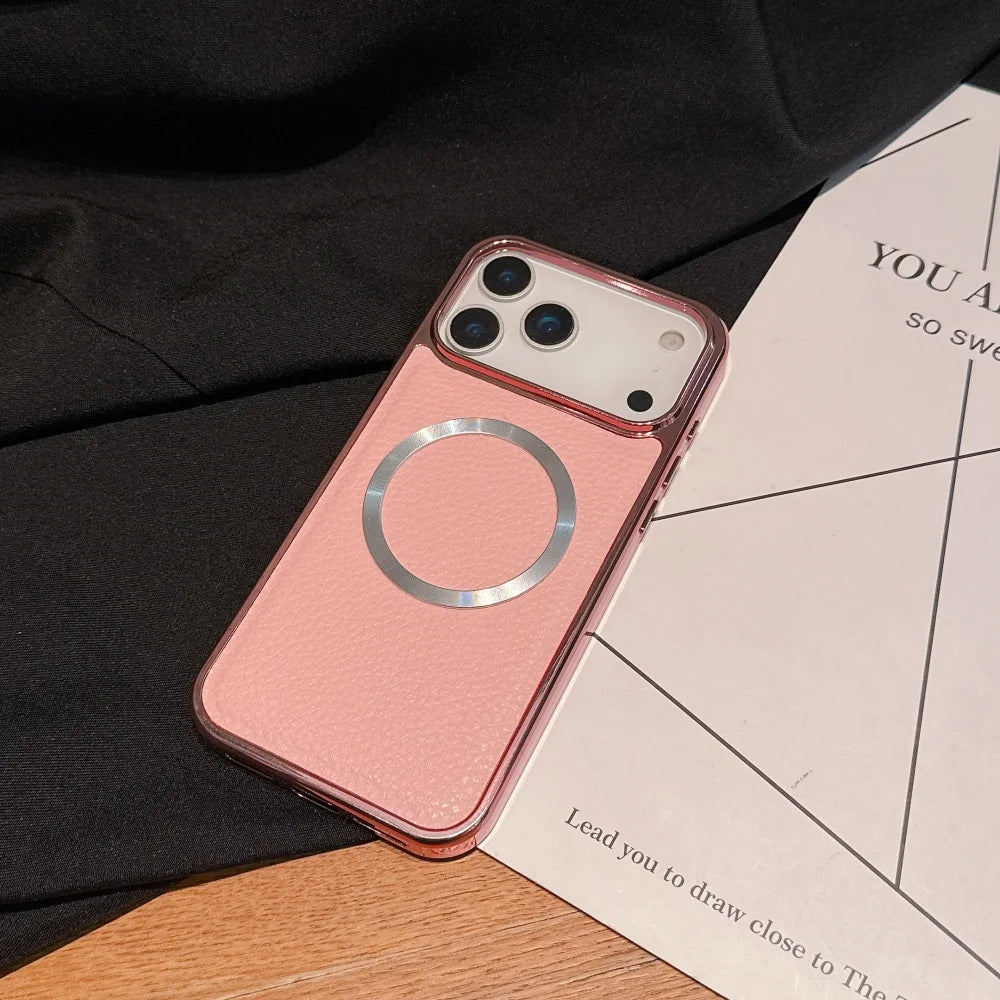 Litchi Pattern PU Leather Magnetic Plating Bumper Case for iPhone