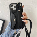 Wrist Strap Crossbody Lanyard Card Holder Wallet Leather Case for iPhone