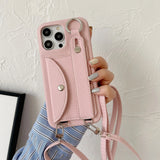 Wrist Strap Crossbody Lanyard Card Holder Wallet Leather Case for iPhone