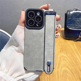 Suede Fur Leather Wrist Strap Holder Shockproof Case for iPhone