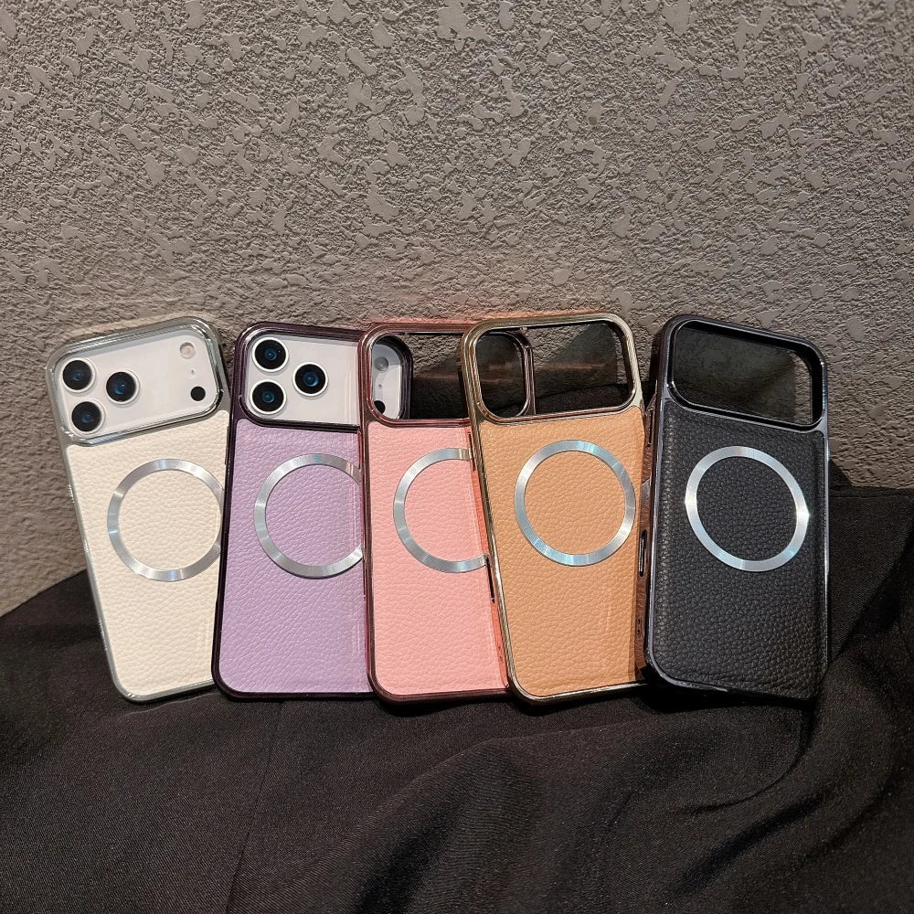 Litchi Pattern PU Leather Magnetic Plating Bumper Case for iPhone