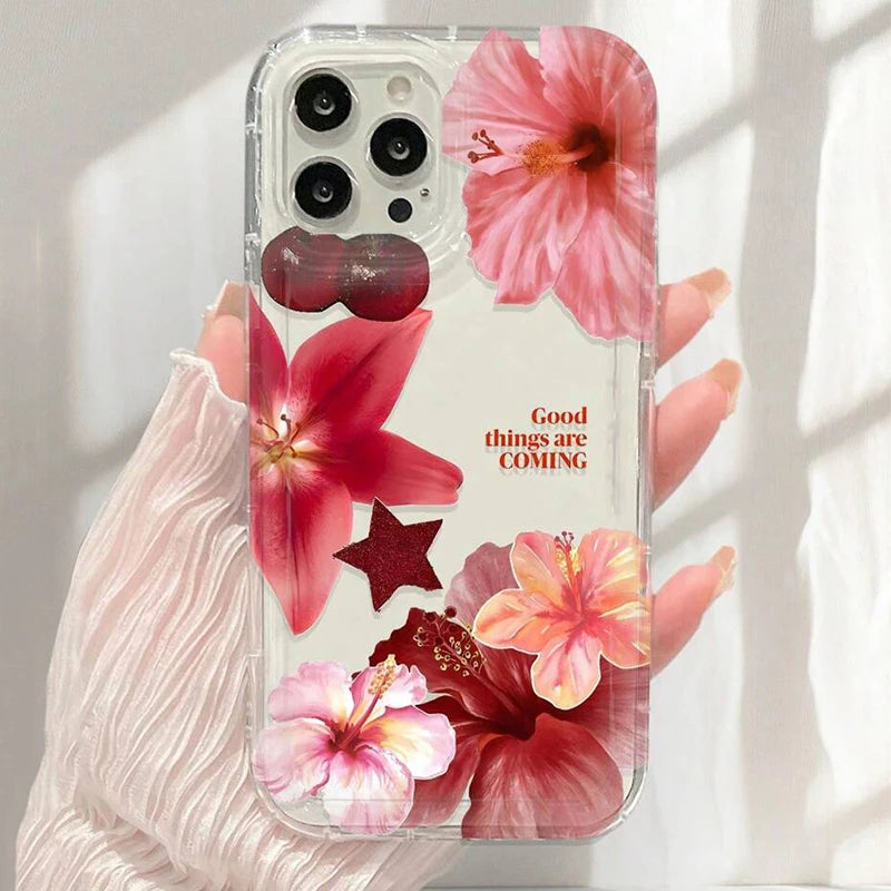 Cherry Flower Print Clear Case For iPhone Cover