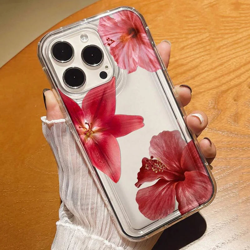 Cherry Flower Print Clear Case For iPhone Cover