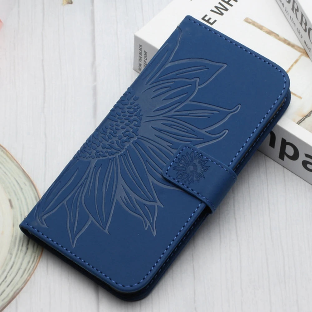 Wallet Flip Sunflower Leather Back Case for iPhone