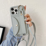 Wrist Strap Crossbody Lanyard Card Holder Wallet Leather Case for iPhone
