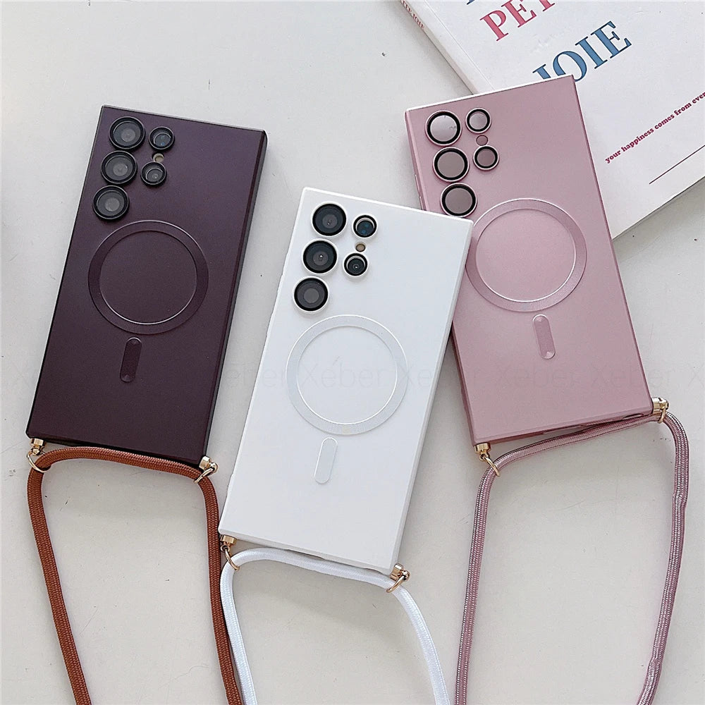 Lanyard Crossbody Magnetic Charging Case For Samsung