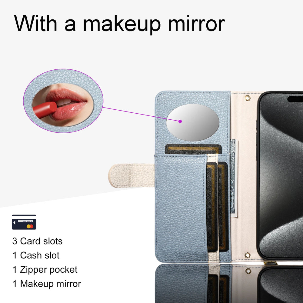 Crossbody Zipper Wallet Card Holder with a mirror Case for Samsung