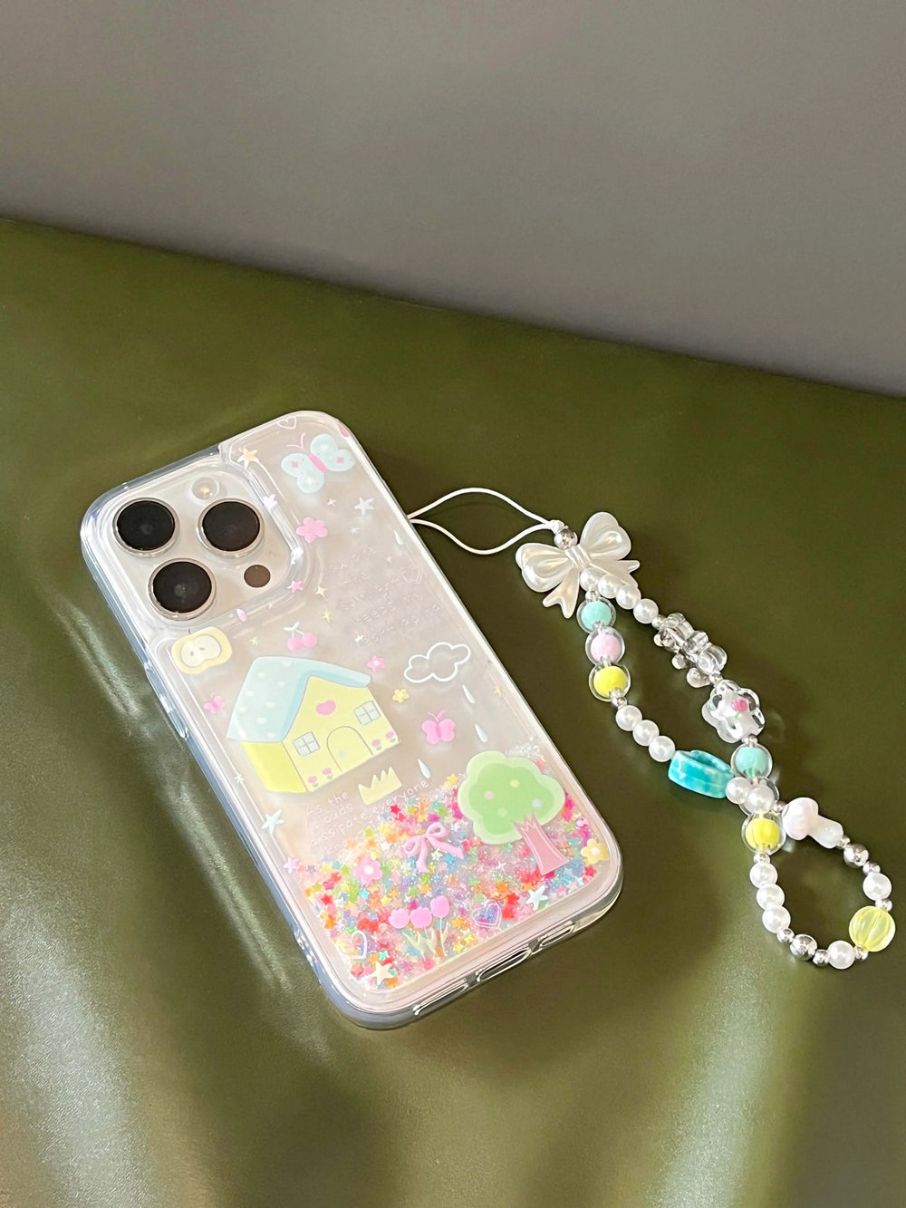 Shiny Quicksand glitter family bow cute bracelet case for iphone