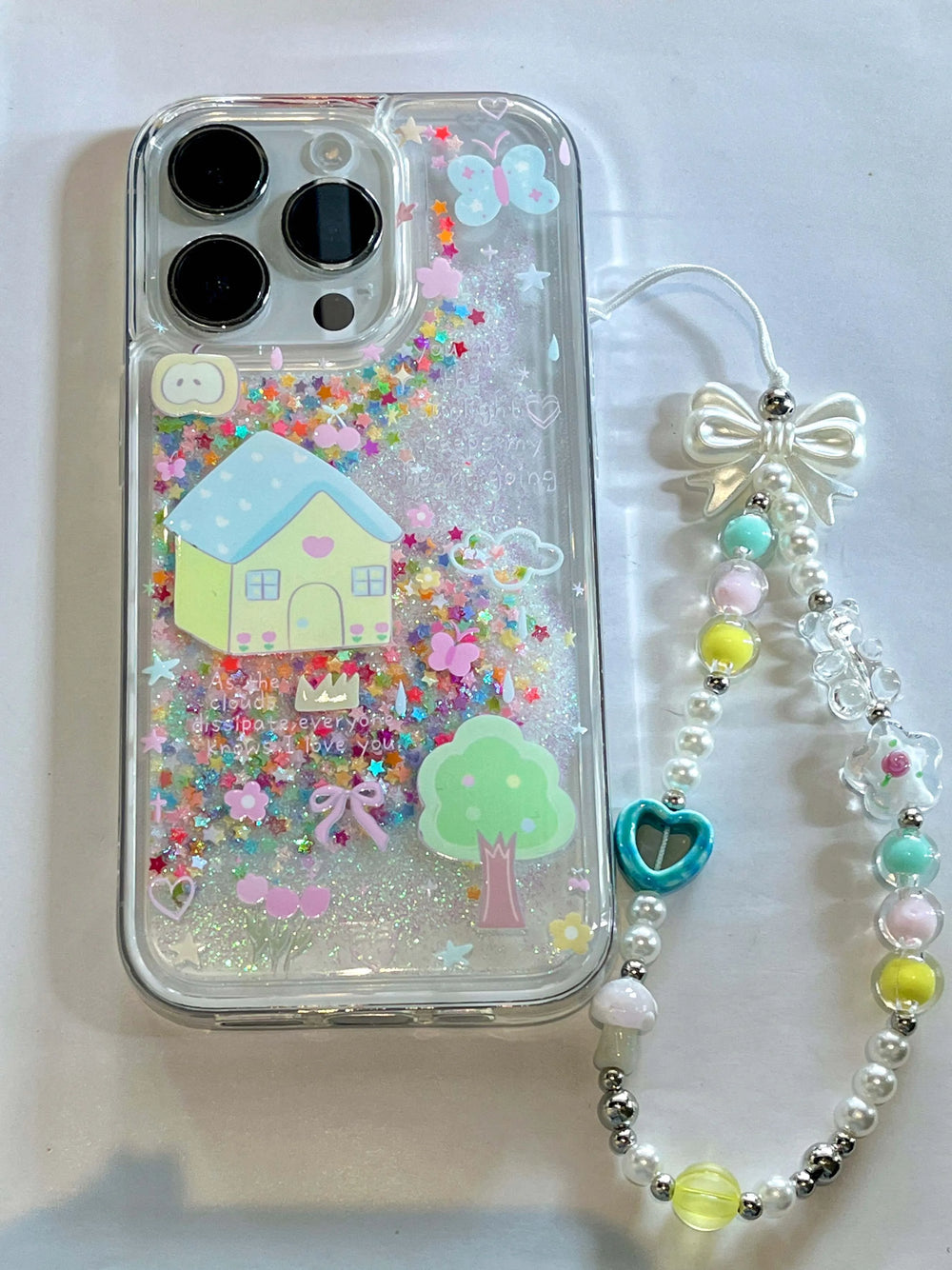 Shiny Quicksand glitter family bow cute bracelet case for iphone