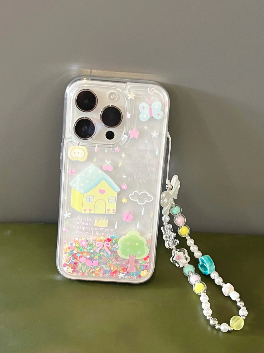 Shiny Quicksand glitter family bow cute bracelet case for iphone