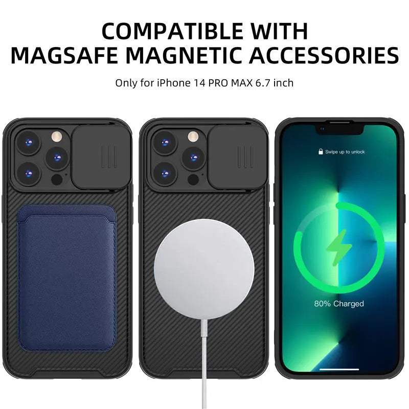 Slide Camera Lens Protection Magnetic Wireless Charging Case For iPhone