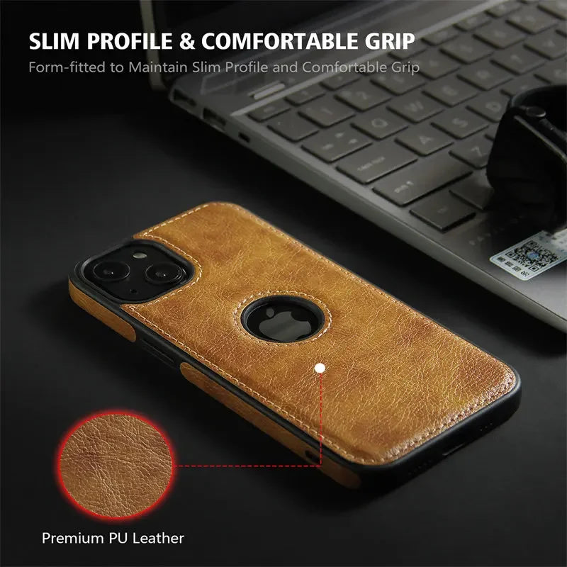 Ultra Thin Leather Shockproof Bumper Soft Business Case For iPhone