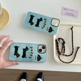 Whirlpool Pattern Blue Brown Puppy With Lanyard Case  For iPhone